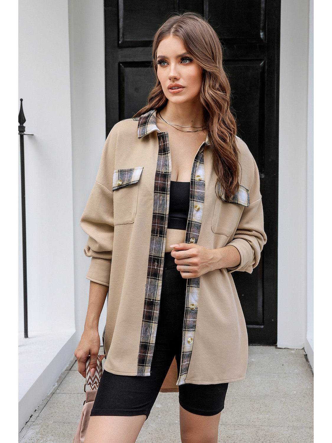 Plaid Button Down Collared Jacket