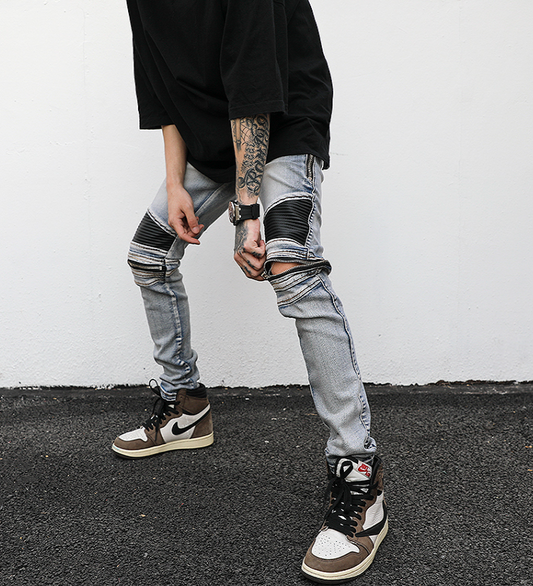 Zippered Biker Denim Jacket