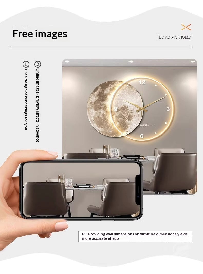 Moon Living Room Wall Clock Clock Mural Light