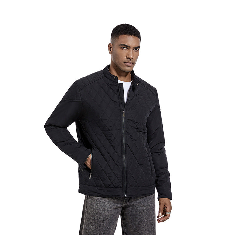 2026 Cross-Border Autumn And Winter Men's Lightweight Cotton Jacket Casual Diamond-Shaped Stand Collar Coat Harrington Jacket Cotton-Padded Jacket Men's Fashion Trend