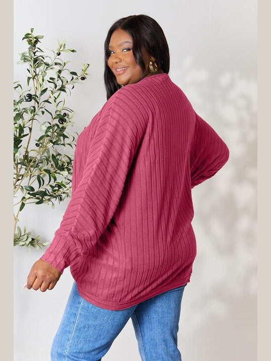 Women Basic Full Size Ribbed Cocoon Cardigan Sweater