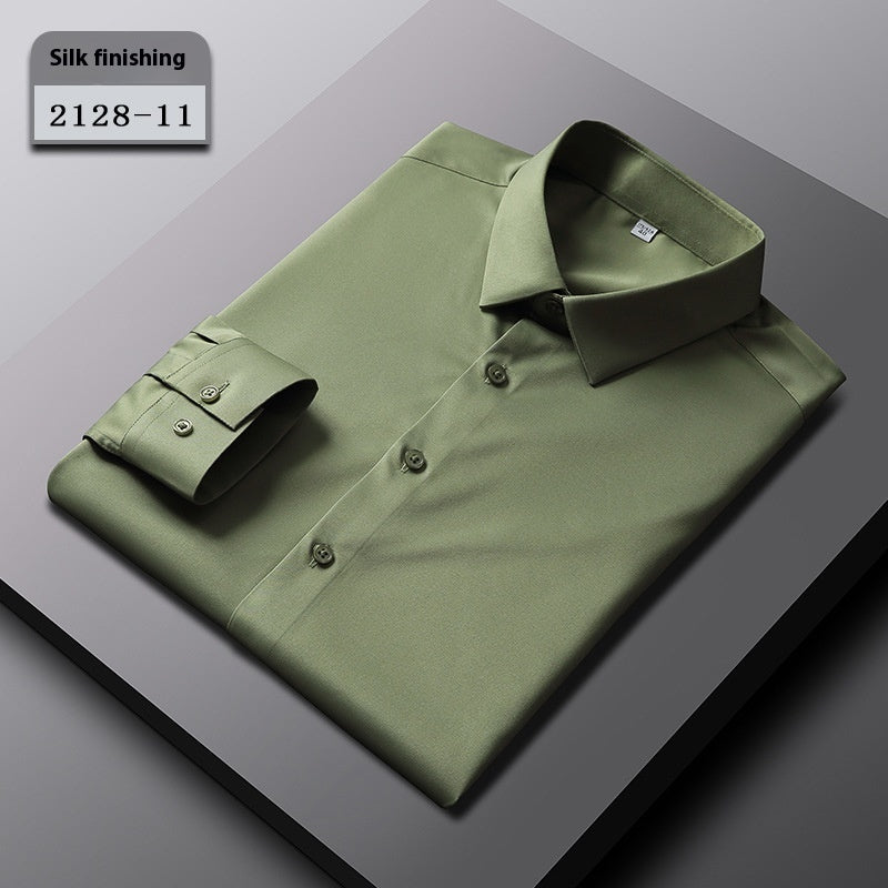 Elastic Silk Men's Long-sleeved Non-ironing Solid Color Breathable Shirt