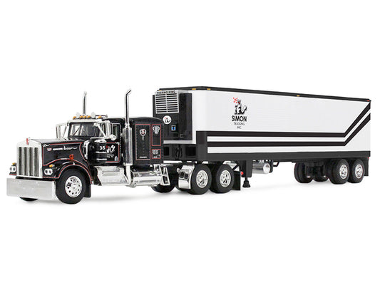 Kenworth W900A with 60" Flat Top Sleeper and 40' Vintage Trailer with Reefer "Dick Simon Trucking" Black with Graphics 1/64 Diecast Model by DCP/First Gear