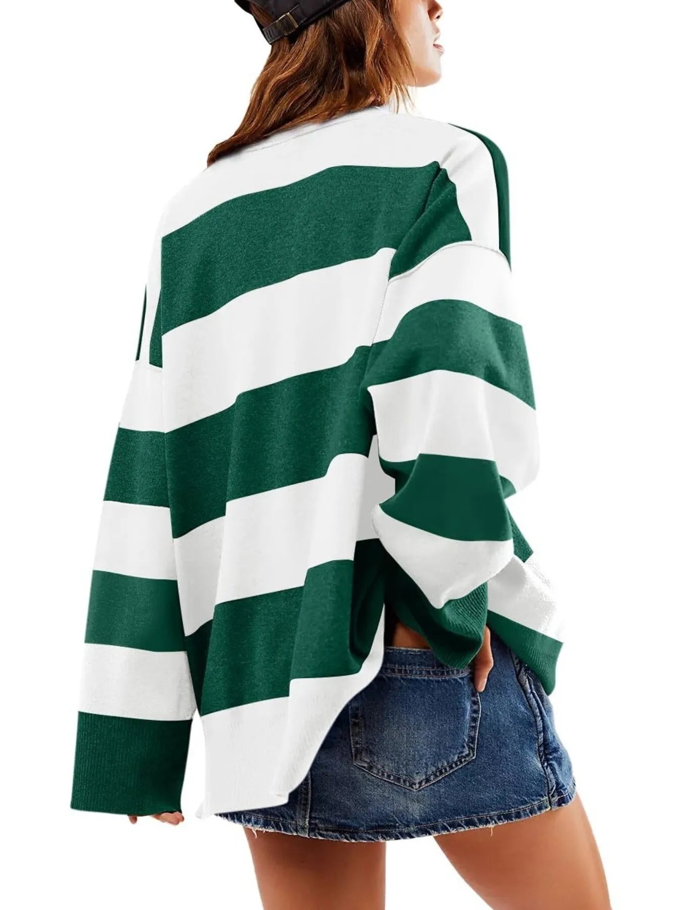 Striped Half-Zip Oversized Sweatshirt