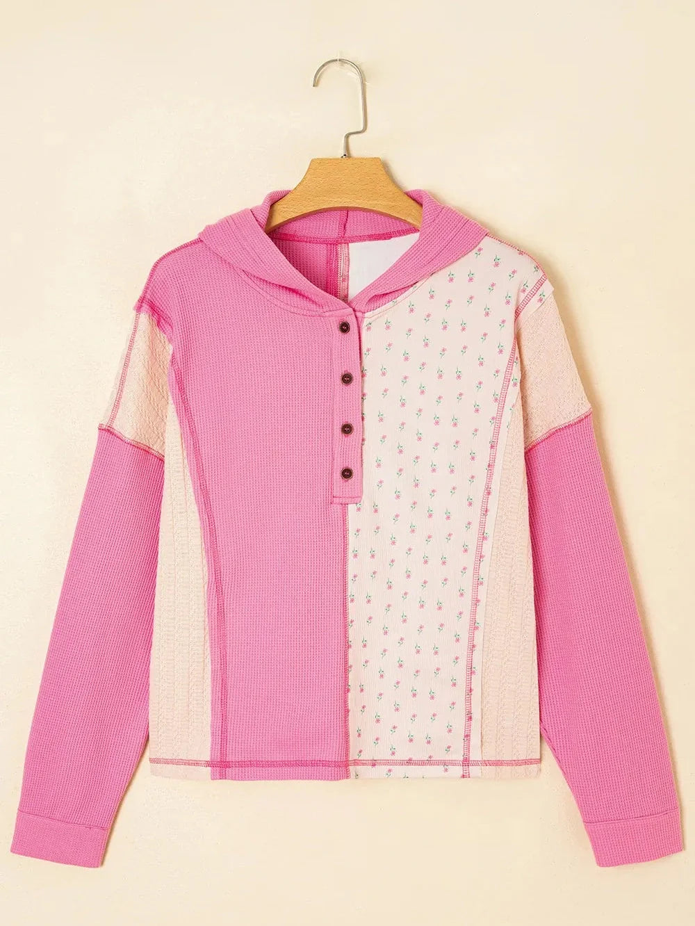 Color Block Button Detail Hoodie