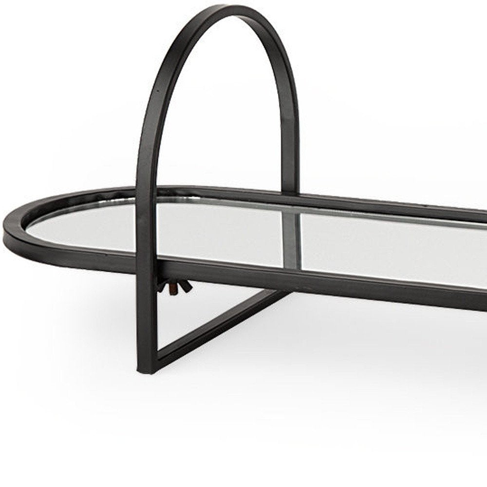 Set of Two Black Oval Metal Handmade Serving Tray With Handles
