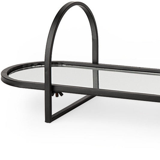 Set of Two Black Oval Metal Handmade Serving Tray With Handles
