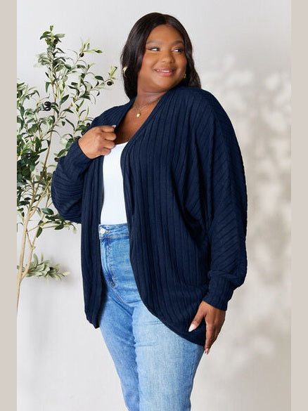 Women Basic Full Size Ribbed Cocoon Cardigan Sweater