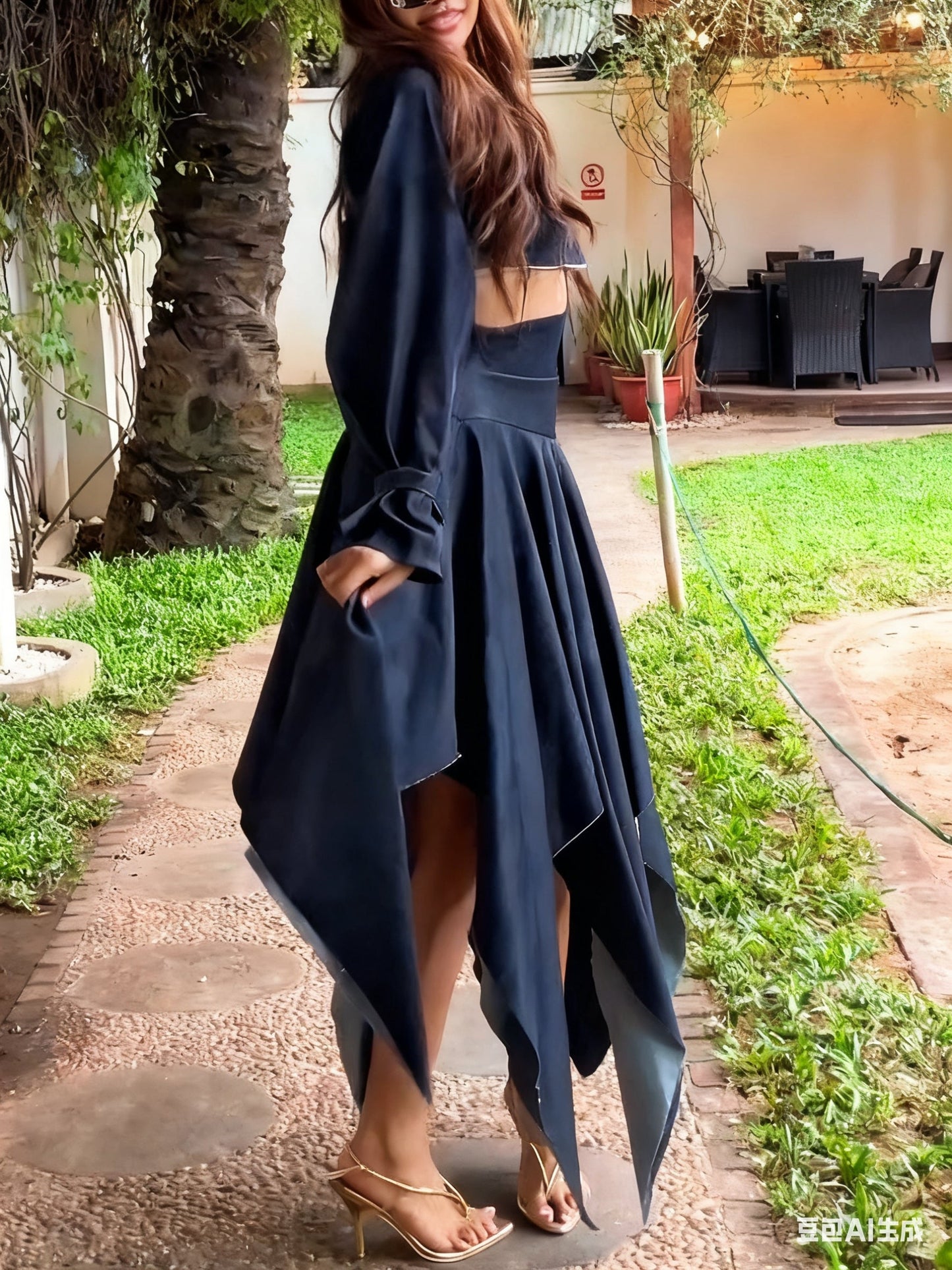 Chic Long-sleeved Cropped Jacket & Irregular Hem Denim Skirt Set