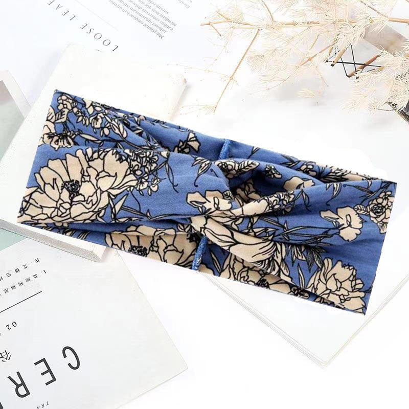 Sweat-absorbent And Anti-perspirant Bundled Headband With Wide-brimmed Print Headband