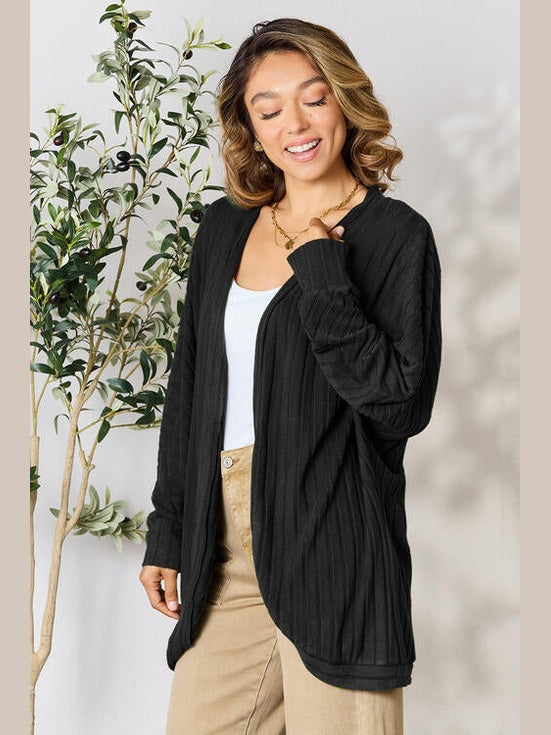 Women Basic Full Size Ribbed Cocoon Cardigan Sweater