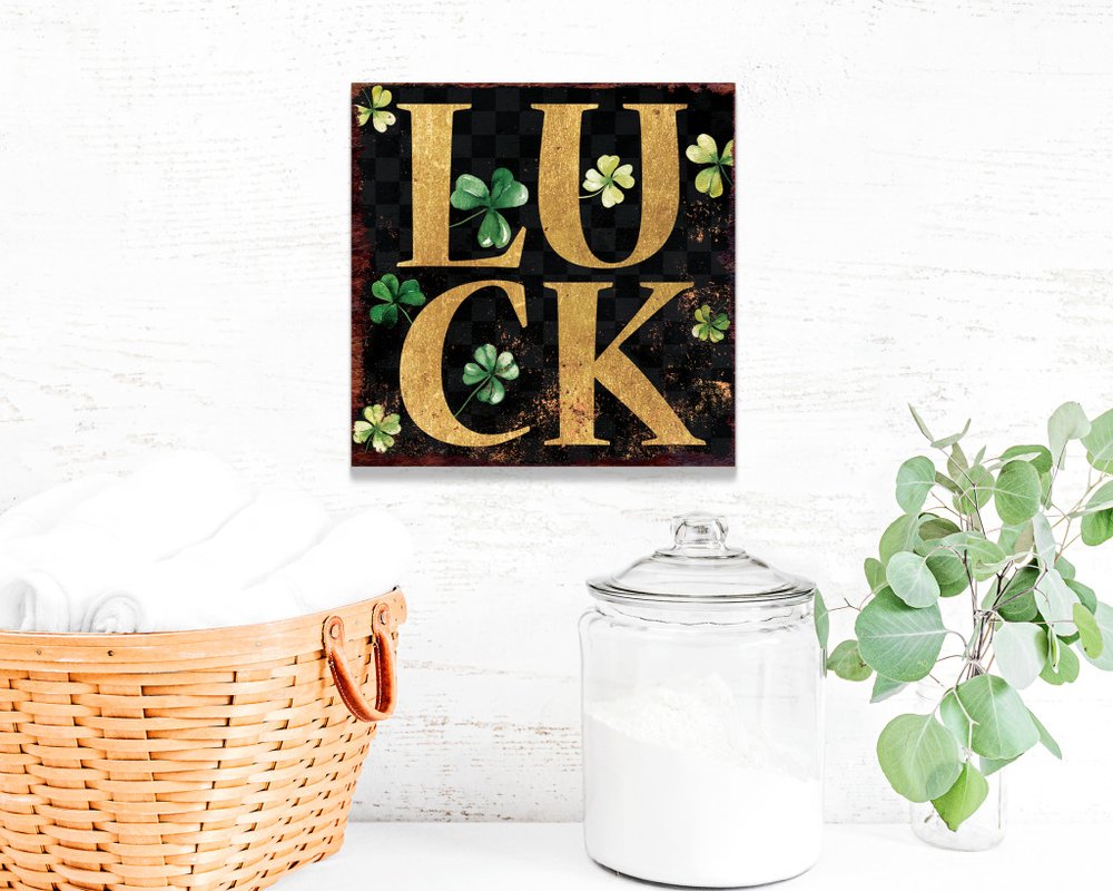 12" X 12" Black Green And Gold St Patrick's Day Floral Luck Canvas Square Wall Decor