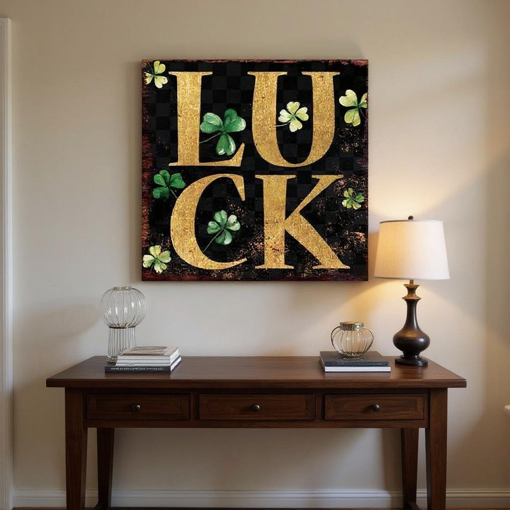12" X 12" Black Green And Gold St Patrick's Day Floral Luck Canvas Square Wall Decor
