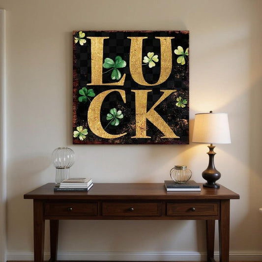 12" X 12" Black Green And Gold St Patrick's Day Floral Luck Canvas Square Wall Decor