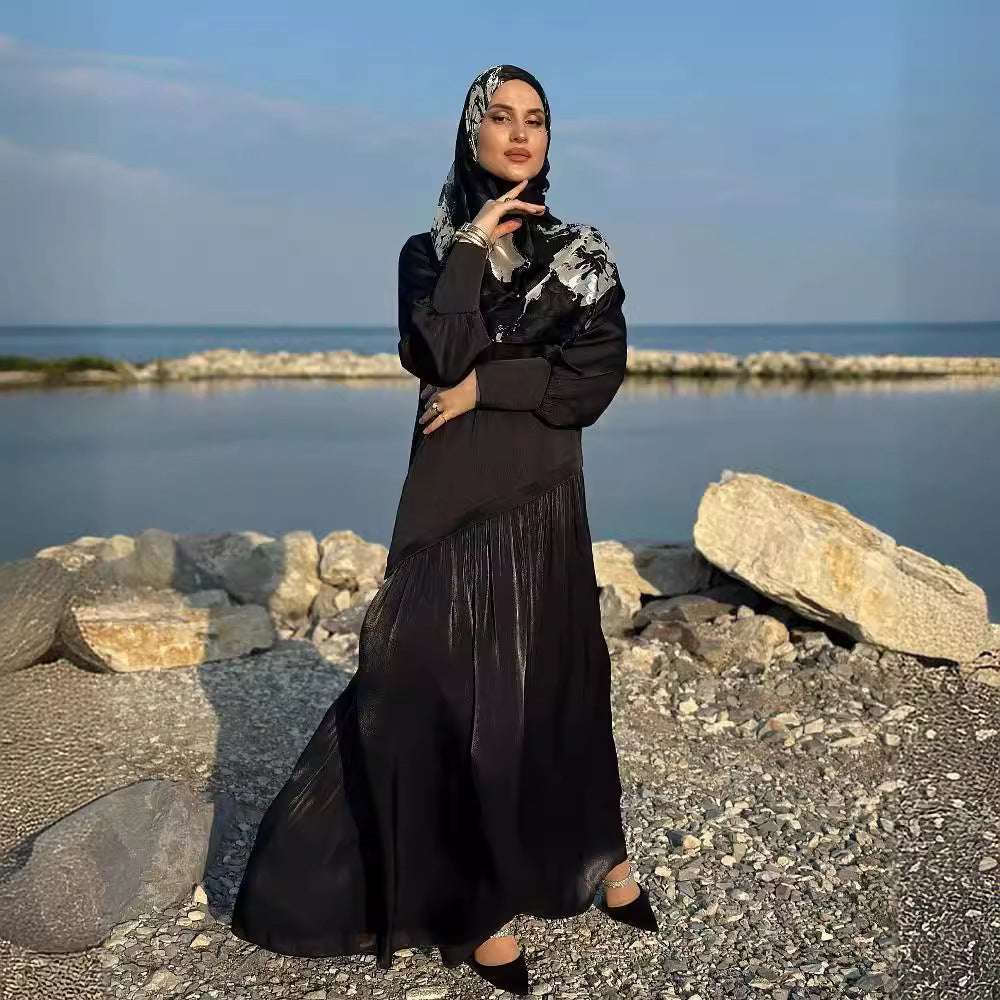 Women's Muslim Style Satin Stitching Design Elegant Fashion Dress