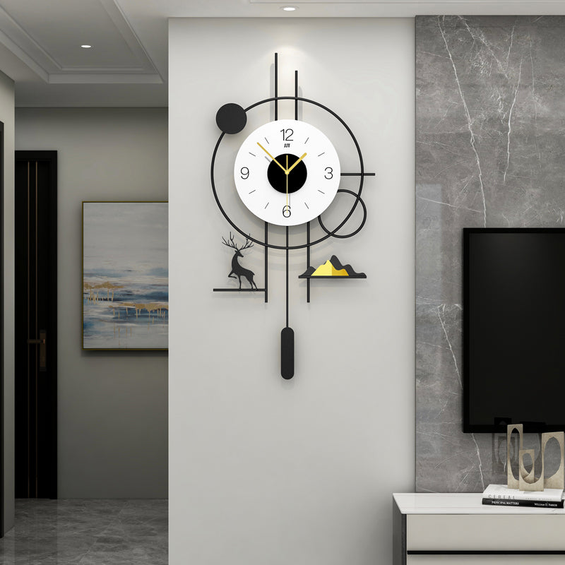 Modern Geometric Wall Clock Minimalist Metal Decor With Pendulum Design