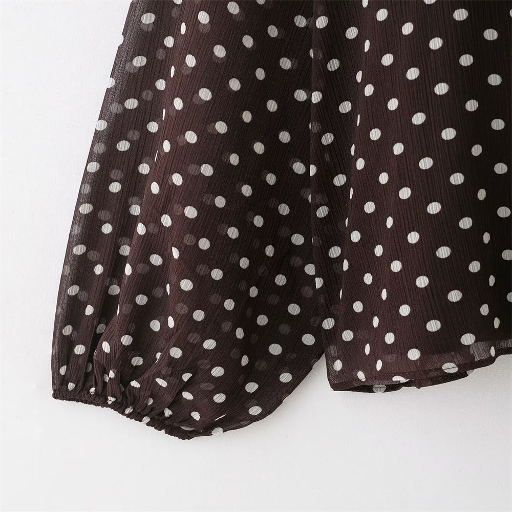 Polka Dot Long-Sleeve Shirt With Bow