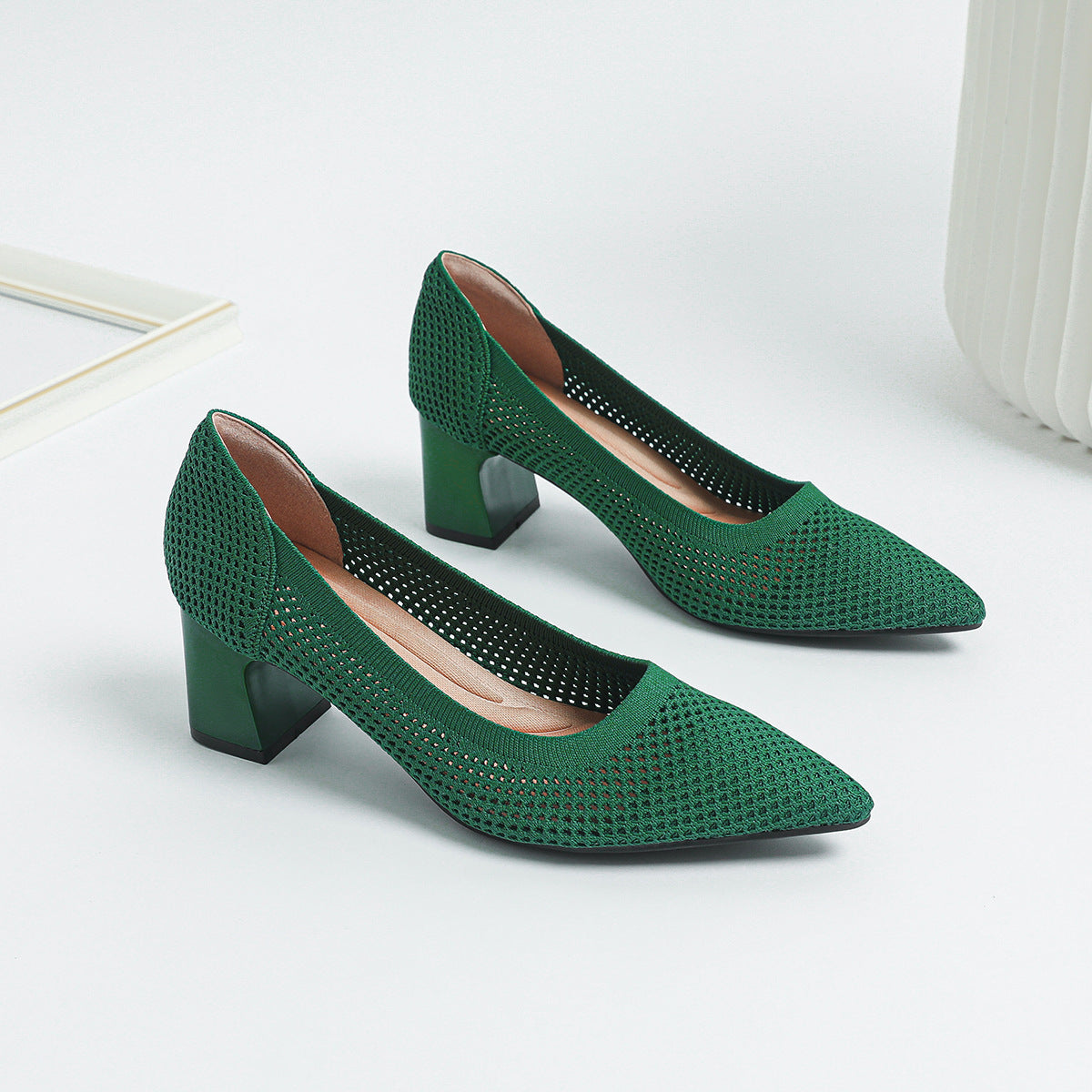 Women's Summer Casual Pointed Toe Chunky Heel Hollow Sandals