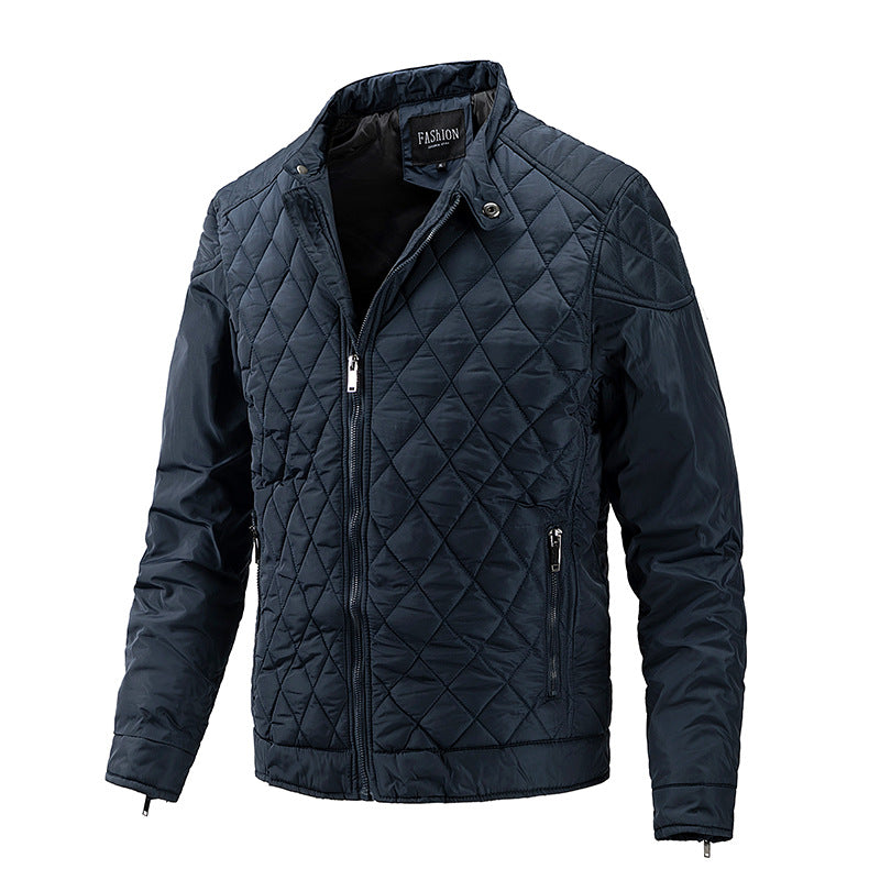 2026 Cross-Border Autumn And Winter Men's Lightweight Cotton Jacket Casual Diamond-Shaped Stand Collar Coat Harrington Jacket Cotton-Padded Jacket Men's Fashion Trend