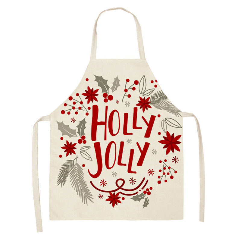 Christmas Deer Art Pattern Female Cleaning Home Cooking Kitchen Apron Chef Ear Cotton Linen