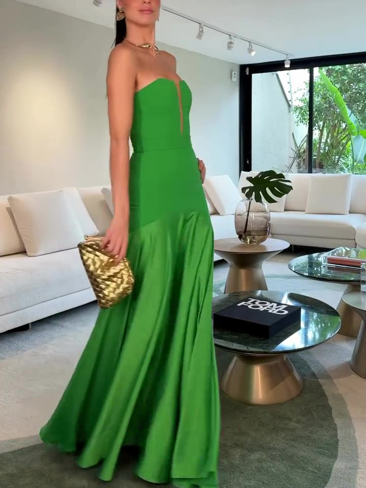 Green Tube Top With Satin Patchwork Evening Dress