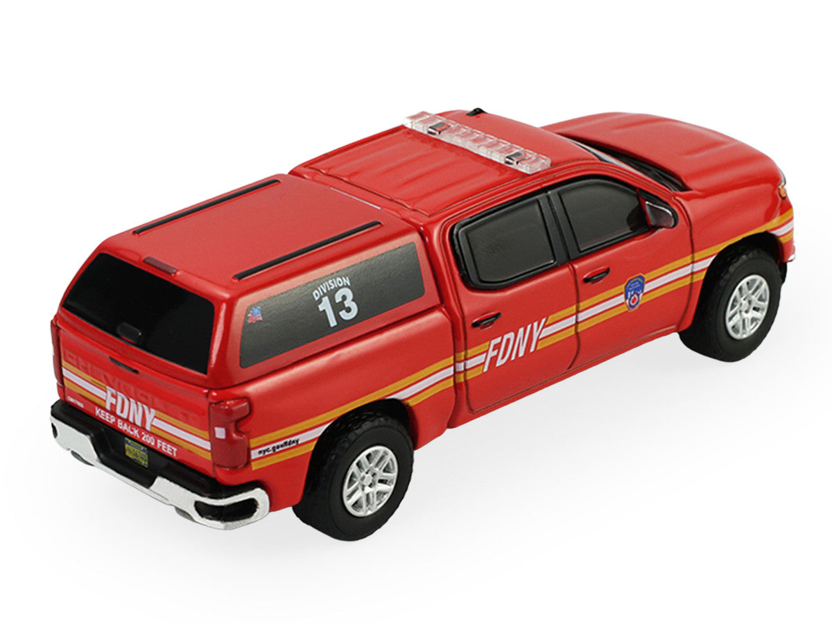2023 Chevrolet Silverado Pickup Truck with Camper Shell "FDNY (New York City Fire Department)" Red with Stripes "Fire & Rescue" Series #5 1/64 Diecast Model Car by Greenlight