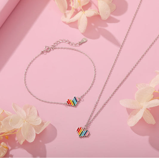 S925 Silver Epoxy Rainbow Love Necklace