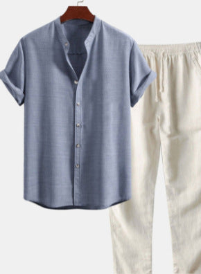 Men's Casual Loose Short Sleeve Shirt Casual Pants Suit