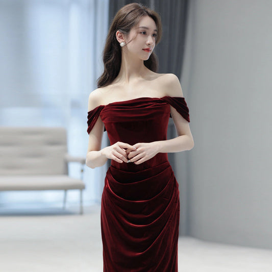 Velvet Niche Fishtail Bride Wedding Engagement Dress