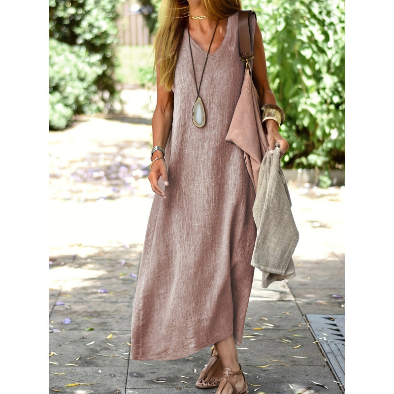 2026 Women's New European And American Dress Summer Fashion Versatile Cotton And Hemp Dress