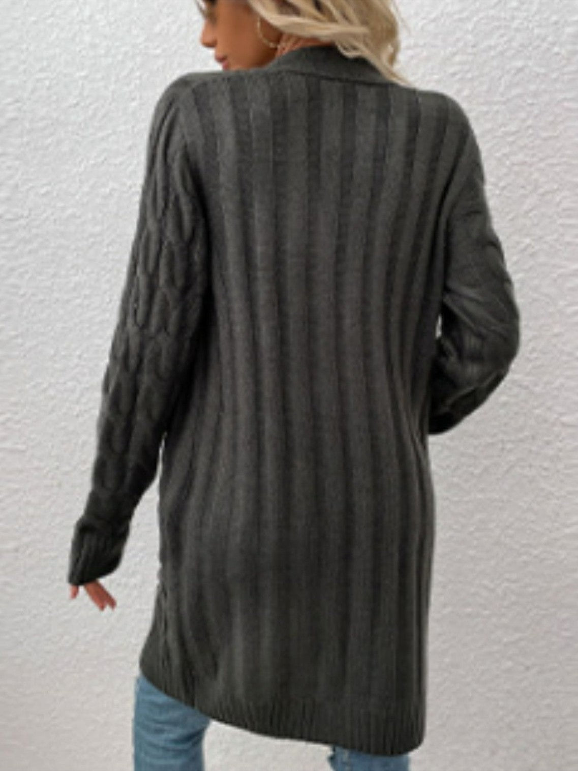 Women Cable-Knit Button Down Cardigan with Pockets