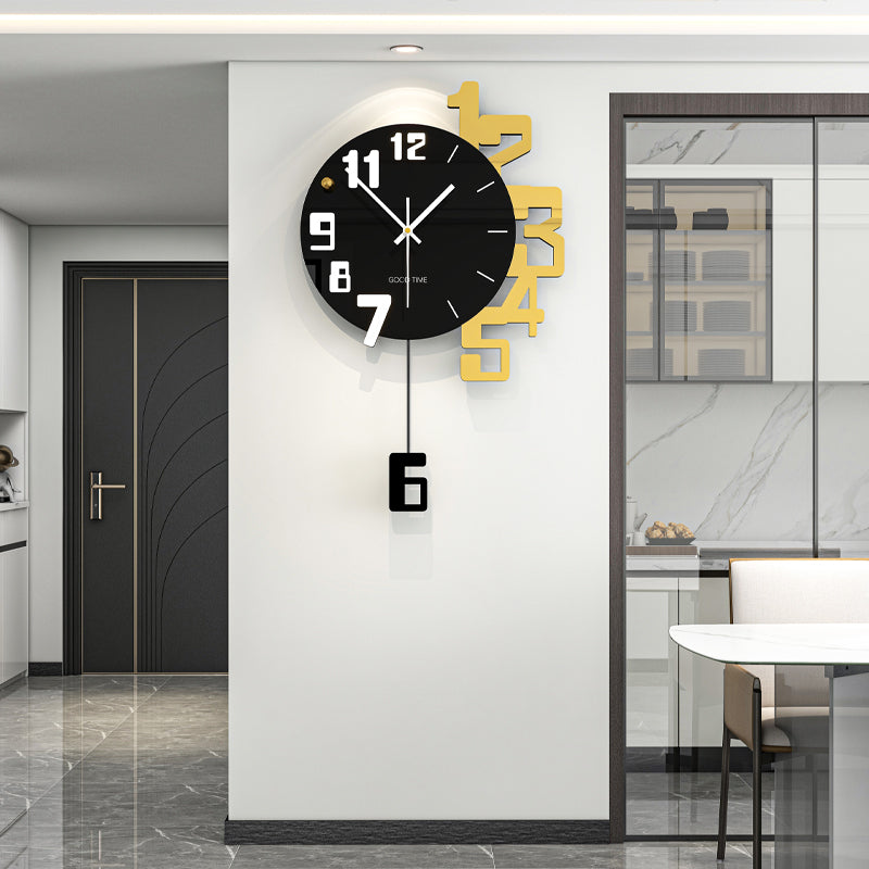Modern Large Wall Clock Black Gold Pendulum Living Room Decor