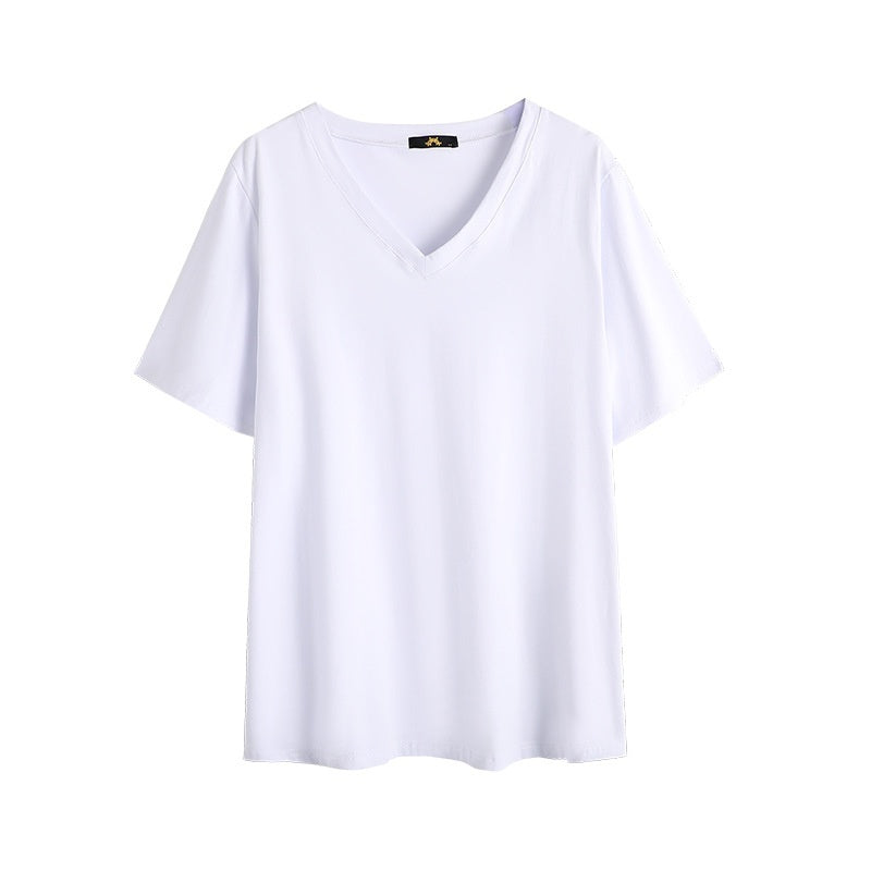 Summer Pure Cotton Short Sleeve T-shirt Top V-neck Loose