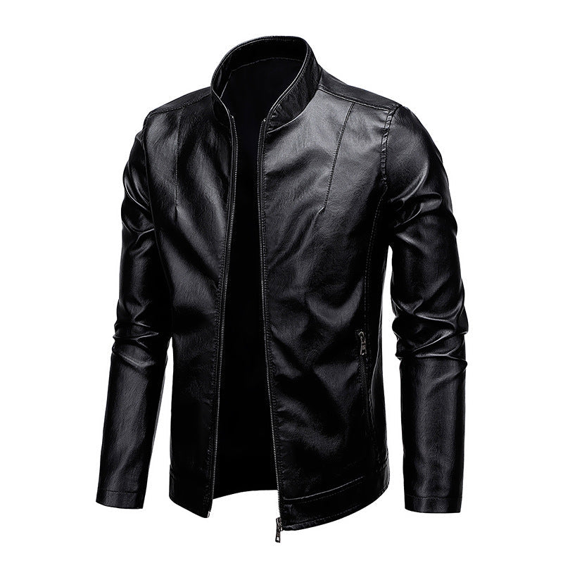 Amazon Men's 2026 Autumn New Foreign Trade Collar Men's Motorcycle Leather Washed Pu Leather Jacket Coat Top
