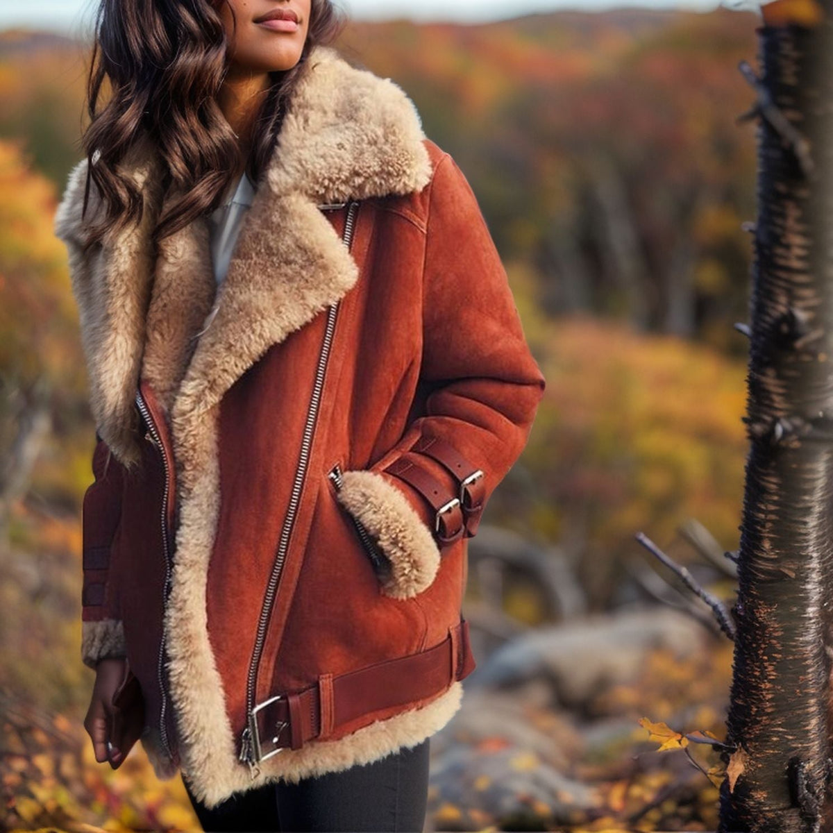 Motorcycle Suede Lamb Wool Jacket Women's Lapel Fur Cotton Coat Autumn And Winter Women's Jacket