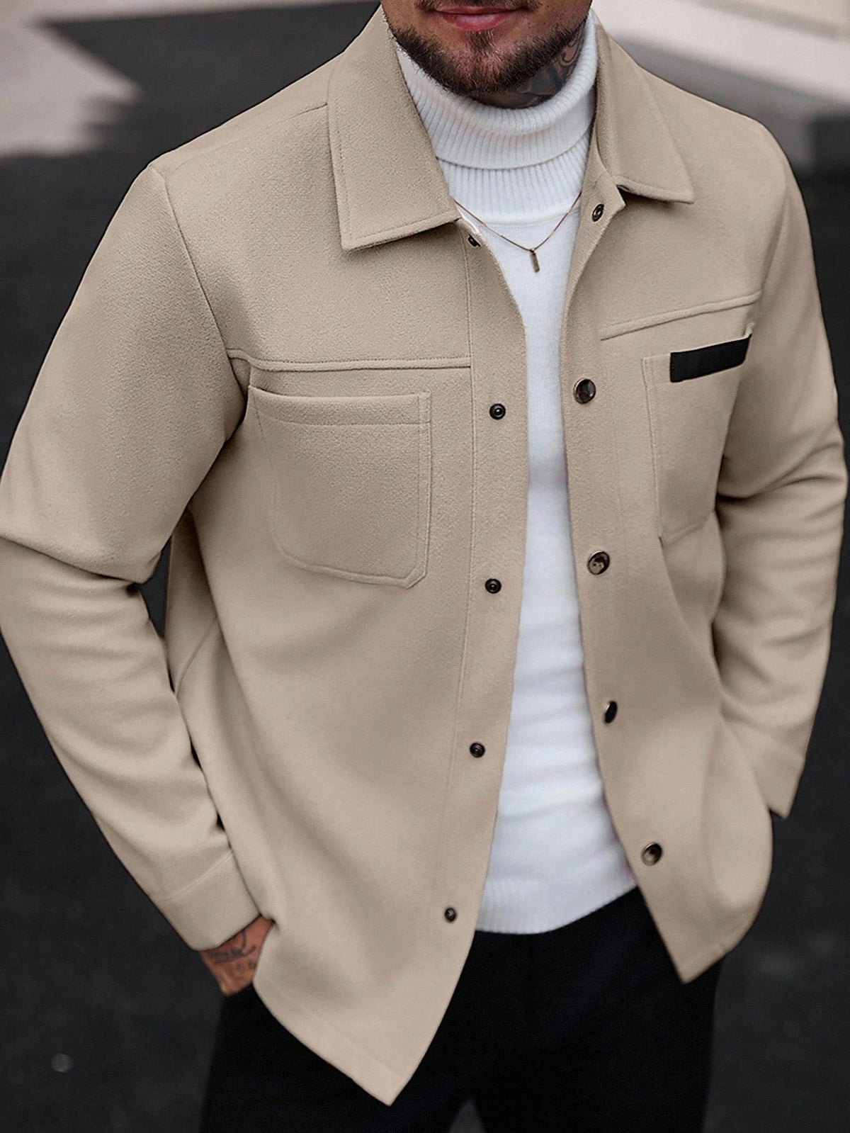 2026 Autumn Winter European And American Men's Fashion Pocket Woolen Jacket With Lapel Casual Single-Breasted Coat For Men 2600808