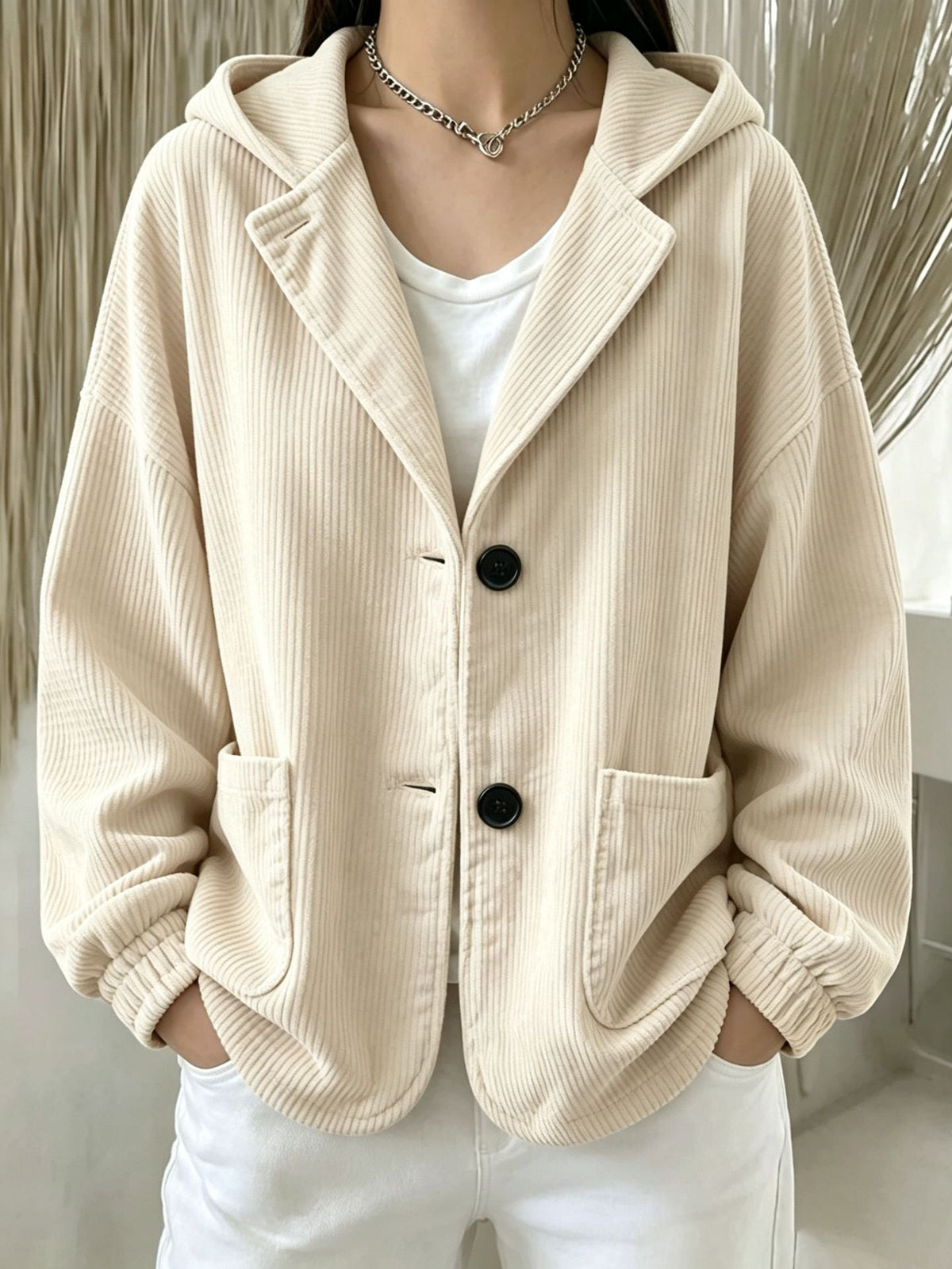 2026 Autumn Winter Cross Border European And American Women's Fashion Casual Corduroy Hooded Jacket Cardigan Sweatshirt Top