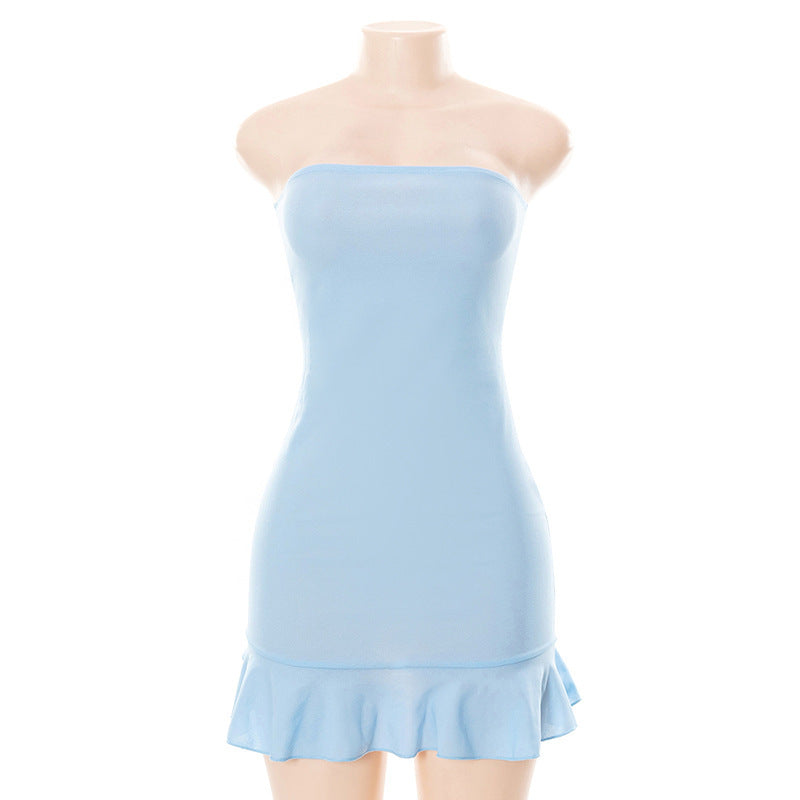 Solid Color Pleated Sheath Short Dress