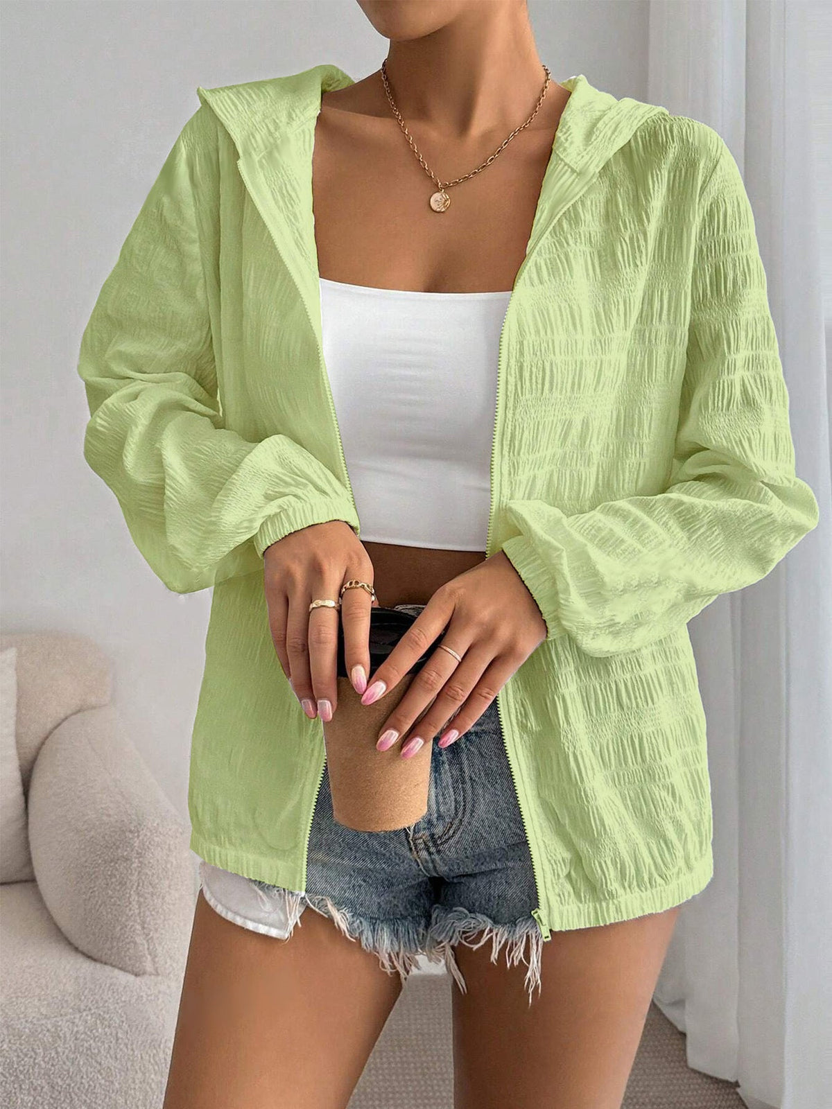 Solid Color Casual Zipper Long Sleeve
