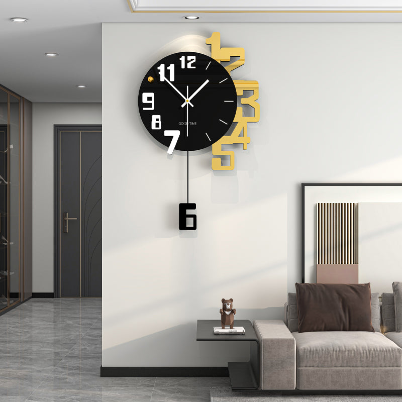 Modern Large Wall Clock Black Gold Pendulum Living Room Decor