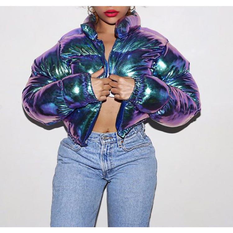 Bright Metallic Short Women's Cotton-padded Jacket