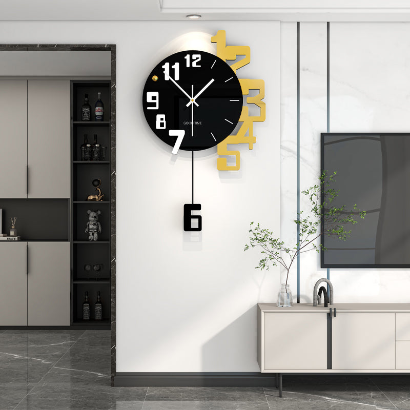 Modern Large Wall Clock Black Gold Pendulum Living Room Decor
