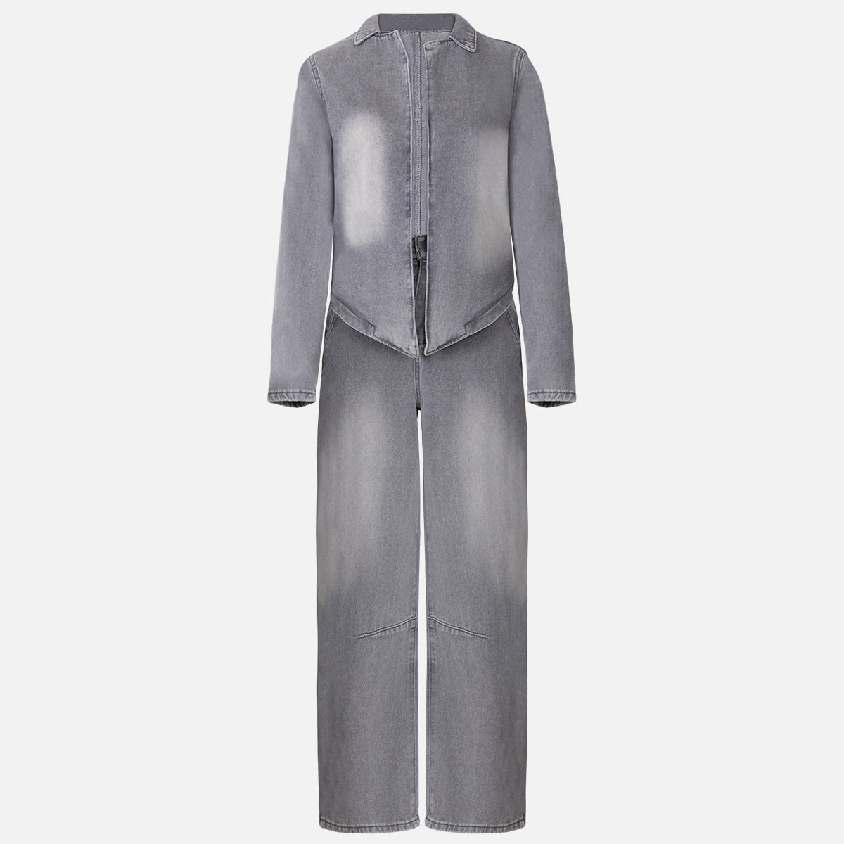 Denim Tie Long Sleeve Top & High Waist Pants Set