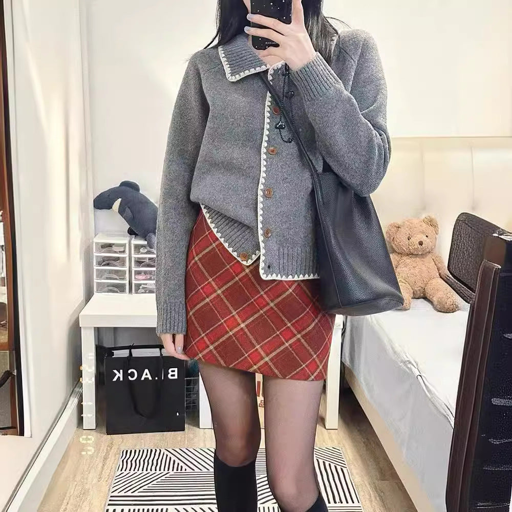 Retro Lapels Hand Crocheting Knitted Cardigan Jacket