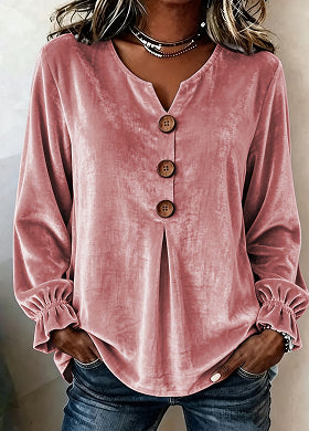 Summer women's V-neck button-up blouse
