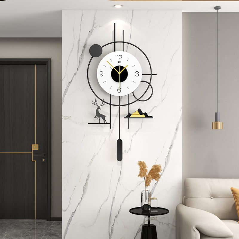 Modern Geometric Deer Pendulum Wall Clock Minimalist Living Room Decor