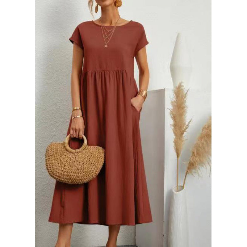 2026 New European And American Women's Round Neck Solid Color Pullover Comfortable Casual Dress