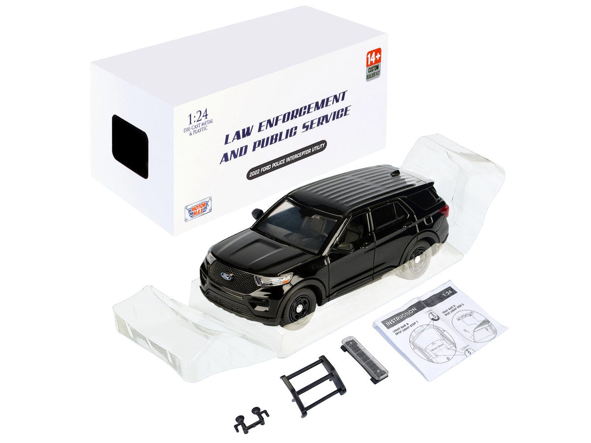 2022 Ford Police Interceptor Utility Unmarked Black "Builder's Kit" "Law Enforcement and Public Service" Series 1/24 Diecast Model Car by Motormax