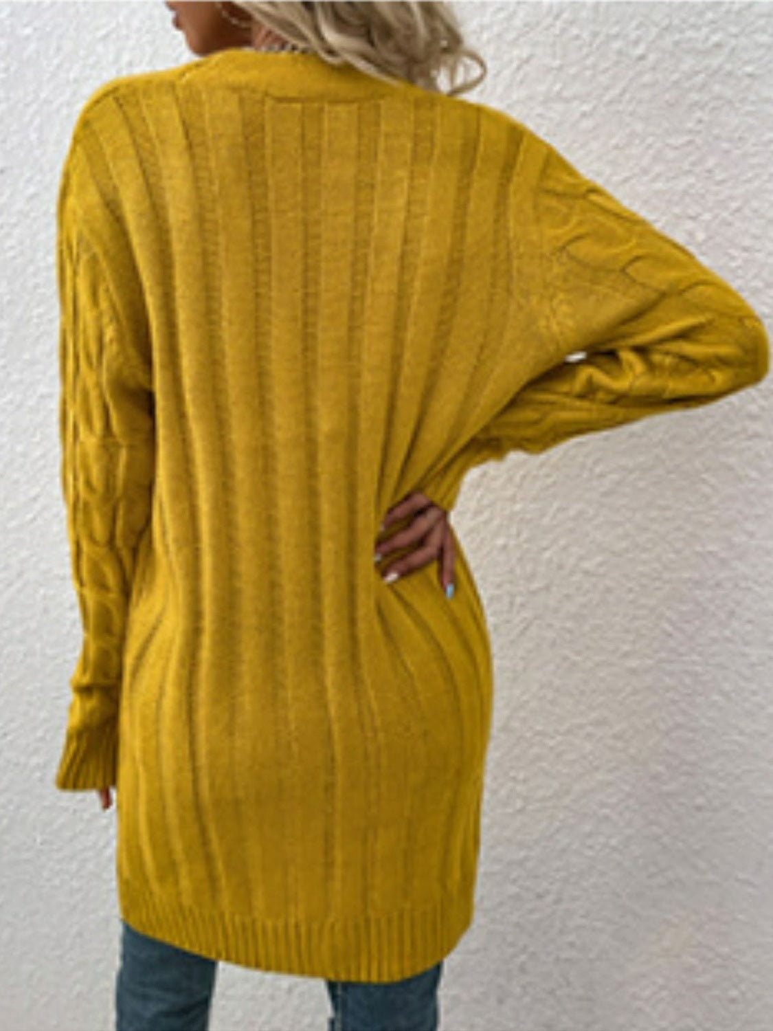 Women Cable-Knit Button Down Cardigan with Pockets