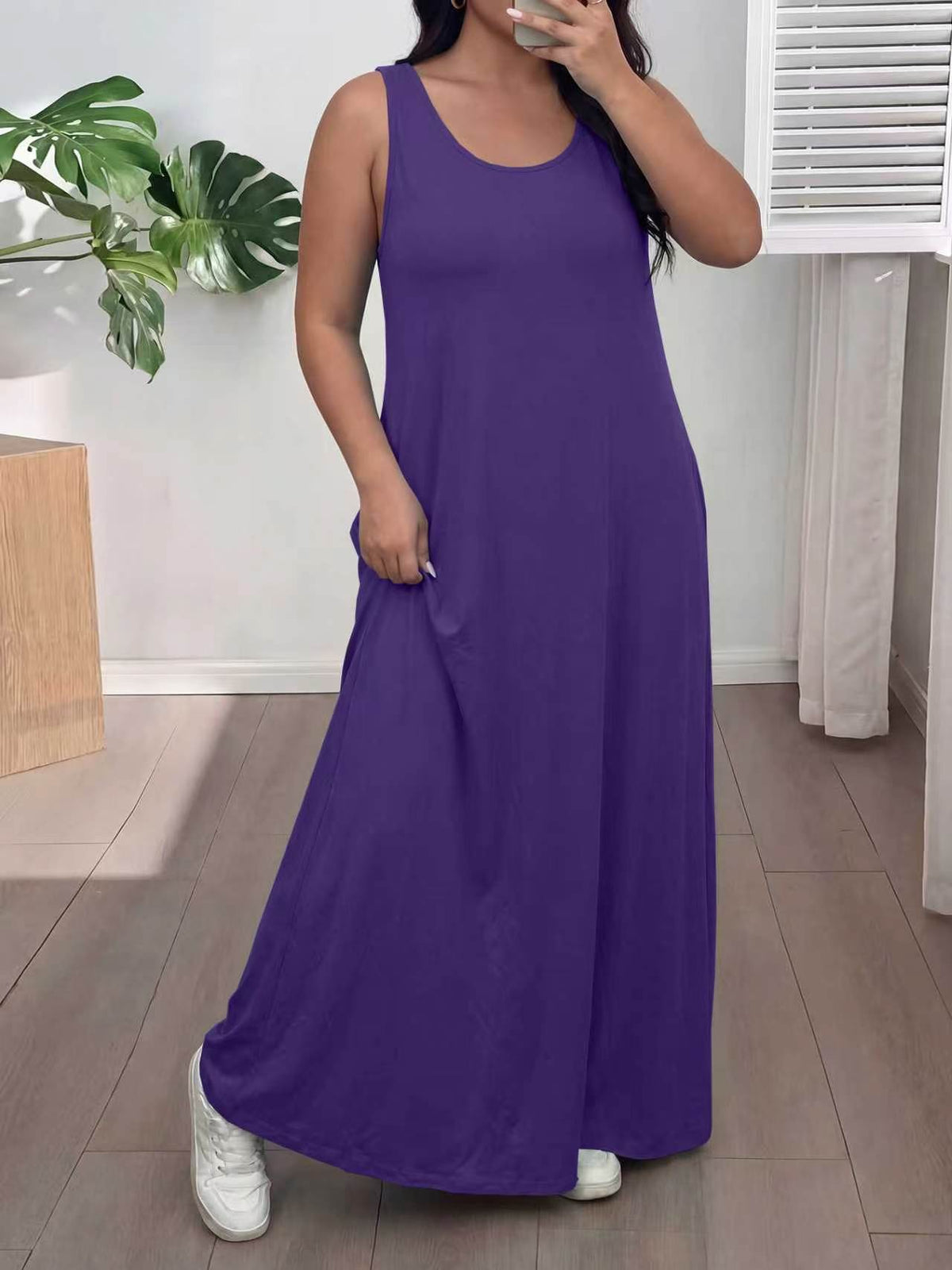 2026 Summer Womens Sleeveless Maxi Dress, U Neck Loose Casual Long Dress With Pockets